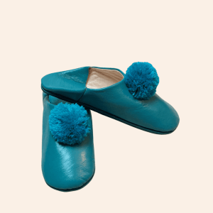 Babouches cuir à pompons