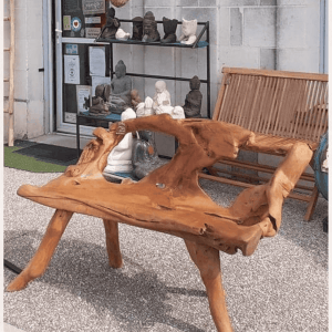 Banc en racine de teck massif – banc de jardin naturel et pièce unique