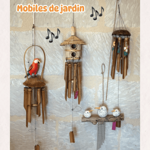 Carillon en bambou avec oiseaux – décoration zen et apaisante pour jardin et intérieur