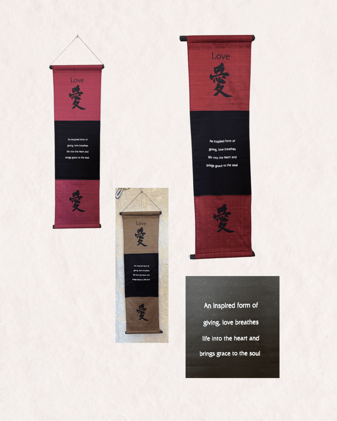 Tenture murale Love en tissu avec support en bois – décoration murale citation